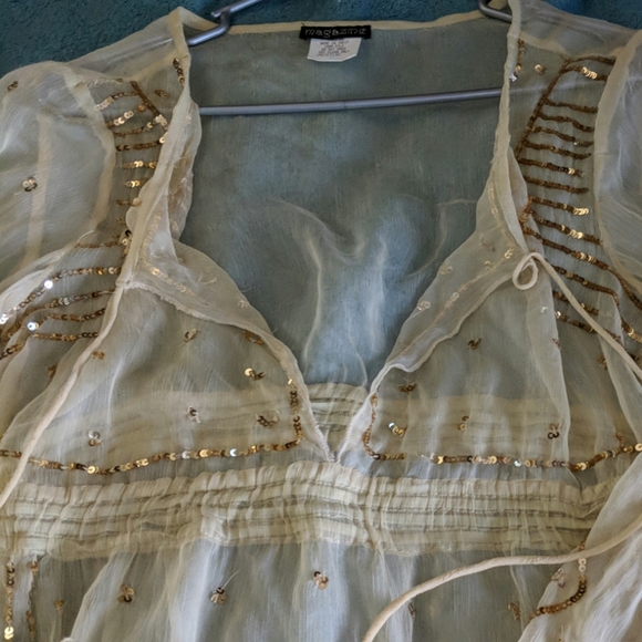 Boho Sheer gold silk embellished long sleeve top - Picture 5 of 10